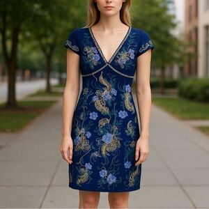 Foxiedox Navy and Gold Floral Mini Dress